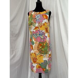 J.W. Treci Bold Floral Sleeveless Dress Women Sz 10 Back Zip Close Cotton‎ Blend